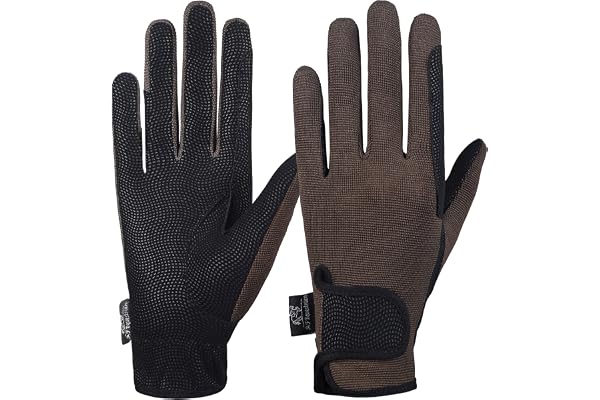 AFE Gants d'équitation pour femme en cuir synthétique noir extensible