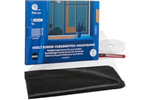 LIVAIA Fly Screen for Windows: 110 x 130 cm Black Mosquito Net Window with Velcro Strap Fly Net Window