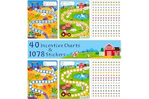 HEBAYY Paquete de 40 tablas de incentivos, 2 diseños adorables con 1078 pegatinas para enseñanza en el aula/recompensa/uso familiar para tareas de niños, asistencia, comportamiento positivo, tareas