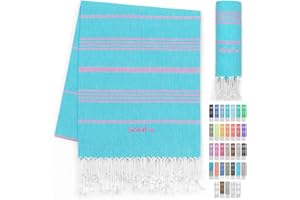 ‎LESTOFF LeStoff tradycyjny ręcznik hammam ręcznik plażowy ręcznik kąpielowy ręcznik do sauny ręcznik prysznicowy ręcznik spa sport joga podróż 100% bawełna organiczna. Trwałe, naturalne, miękkie i wstępnie prane. (95 x 180 cm, Aqua - Pink)