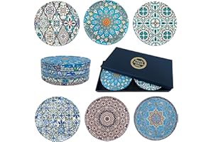 Totally Turkish – Patterned Drink Coasters Set of 6 – Giftable Design Design Drinks Mat Set – Non-Scratch Top & Non-Slip Cork Base (Istanbul)