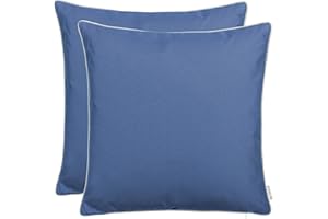BRANDSSELLER Cojín decorativo para jardín, con ribetes, color liso, resistente a la suciedad y al agua, con cremallera, tamaño: 45 x 45 cm (paquete de 2 unidades), color azul