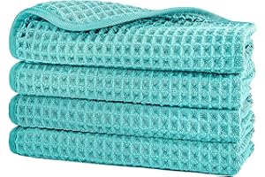 POLYTE 430 gsm Microfibre Lint Free Washcloth Face Towel, 33 x 33 cm, 4 Pack (Waffle Weave)