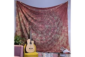 Craft Trade Mandala Orange Tapisserie Indien Tissu Mural Tapestry Tenture Murale Tapisseries Bohème pour Décor Maison Salon et de la Chambre à Coucher- 213 x 228 cm