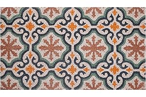 BARONI HOME Baroni Zerbino da Esterno in Fibra di Cocco con Base in PVC Antiscivolo, Tappeto da Esterno Dipinto a Mano Facile da Pulire e Ultraresistente, Zerbino Ingresso 70x40x2 cm, Arabesque Rosso Arancio