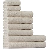 Tuiste 8 Piece Beige Towel Set, 2 Bath Towels (70x140) + 4 Hand Towels (50x90) + 2 Face Towels (30x50), Super Soft and Highly
