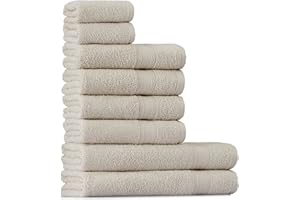 Tuiste Set Asciugamani Bagno Beige, Hotel, Cotone, 2 Telo Doccia 70x140cm + 4 Asciugamani 50x90cm + 2 Asciugamani Ospiti 30x50cm, Asciugamani Bagno Viso e Bidet, Morbidi, Assorbenti