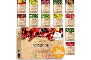 Chili Samen Set I 12 scharfe bis milde Chili Samen Sorten in höchster Qualität I Von Carolina Reaper Samen bis zu seltenen Chili Pflanzen Sorten für Chili Verrückte I Chilli Samen Set von Valeaf