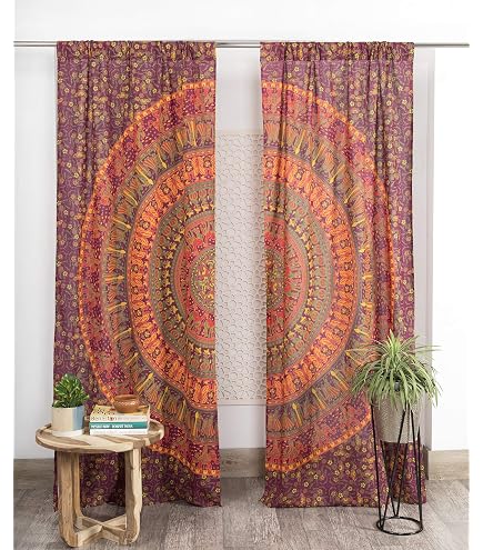 Boho-Mandala-Vorhänge – 2er-Set, 193x210,8 Cm, Halbtransparent, Baumwolle, Für Wohnzimmer & Schlafzimmer, Türkis