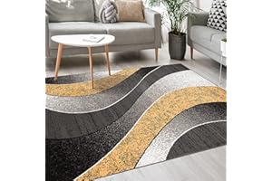 Mazovia Tappeto Moderno - Morbido Pelo Corto - Tappeto da Salotto Oeko-Tex - Tappeto per Ingresso Camera, Da Letto, Cucina, il Soggiorno - Collezione ATENA - Grigio Giallo 160 x 230 cm