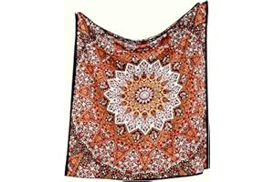 Popular Handicrafts Hippie Kaleidoscopic Star Intricate Floral Design Indian Tapestry 84X90 Inches,(215Cmsx230Cms) Red Black by Popular Handicrafts