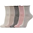 WOWFOOT 5Pair Women Glitter Roll Top Socks Over Ankle High Soft Cotton Girl 5 Color
