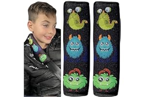HECKBO 2x protection pour ceinture de sécurité avec motif de monstre - ceintures de sécurité épaulière protection ceinture sièges auto coussin de ceinture pour enfants garçons filles - 21cm x 6cm