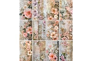 Papier de riz shabby floral, 20 x 26,5 cm (6 feuilles) - 6 feuilles de papier de découpage pour collage, supports mixtes, fabrication de cartes et travaux manuels, découpage CRAFT KREATIVELY