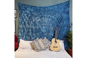 FURNISHFUL FINESSE Wandteppich für Schlafzimmer – 213 x 228 cm, Mandala-Elefant-Wandbehang, blaue indische Baumwolle, Strandüberwurf, Boho-Bohemian-Hippie-Decke für Zuhause, Wohnzimmer, Dekoration