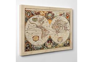 CONKREA QUADRO SU TELA - INTELAIATO - Antica Mappa 1646 Mondo - Emisfero - Terra - World Map - Cartina Geografica - 50x70cm - Spessore 4cm - (cod.016)