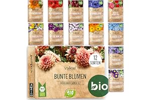 valeaf BIO Blumen Samen Set I 12 Sorten Blumensamen I Premium Samen Blumen I Pflanzensamen Set mit Wildblumensamen I Saatgut Blumen I Blumensaat I Blumen Samen Balkon I ideales Blumensamen Geschenk