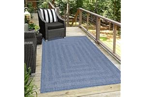 HomebyHome Dywan outdoorowy, odporny na warunki atmosferyczne, 120 x 170 cm, niebieski wzór bordiury, prostokątny, odporny na działanie wody, nadaje się do prania, do ogrodu, na taras, kemping, do