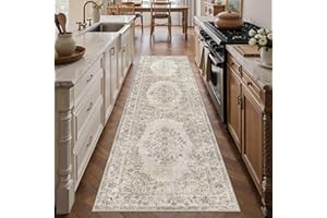 PureCozy Runner Rugs for Hallway, Beige Washable Kitchen Entryway Low Pile Soft Vintage Area Rugs for Bedroom Living Room Office, Non Slip Floor Accent Carpet for Home Deocor, 60x240 cm