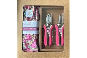 PETAL POWER Ladies Mini Pruner Secateurs & Ladies Gardening Gloves (2 Pairs) Set - Bypass & Snipper Pruners – Lightweight Garden Gloves - Best Garden Gift for Women (Medium Glove, Pink/Rose Garden Floral)