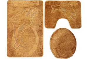 Ilkadim Delphin Badgarnitur 3 TLG. Set 55x85 cm einfarbig, WC Vorleger mit Ausschnitt für Stand-WC (braun)