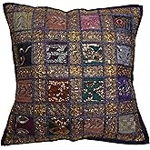 Marubhumi Cuscino CopriFedera 40cm In Sari Riciclato Indiano - Colore Aqua, Fatto A Mano - 2