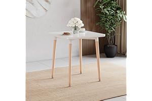 Vida Designs Batley Square Dining Table With Solid Beech Wood Legs, Modern Dining Room (White, 2 Seater)
