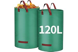 Aodaer 2 Packs Garden Waste Bags Heavy Duty Garden Bags with Handles Reusable Waste Jumbo Gardening Sacks for Plant Waste Grass Leaves, 120L