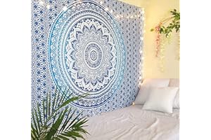 RAJRANG Tenture Mandala Hippie Bleu Ombre Tenture Murale Chambre Mandala Tapisserie Cotton Indienne Wall Hanging Tapestry