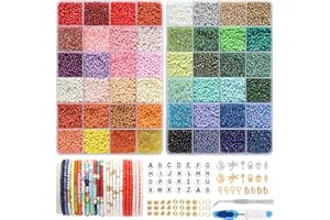 FEHCBIO Selber Machen Perlen für armbänder Perlen Set 3mm,16000 Stück 48 Farbe Matte Glasperlen mit Buchstaben Perlen zum Auffädeln, Geschenkidee für Weihnachten Feiertage Geburtstage Belohnungen