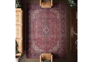 artyrugs Machine Washable Rug, 240x330cm, 75% Recycled Cotton, Short Pile, Non-Slip Backing, Non-Shedding, Suitable for Living Room, Bedroom, Kitchen, Hallway, Office, Aesthetic Crimson Red