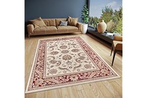 Hanse Home Reni - Alfombra Oriental clásica de Tejido denso con Adornos y Motivos Florales, Pelo Corto Suave para Dormitorio, Comedor, salón, Pasillo, Color Crema, Rojo, 160 x 235 cm