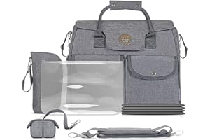 LCP Kids Sac à Langer Rio Grand Capacité, Poches Isothermes, Matelas à Langer, Sangles de Poussette, Bandoulière, Gris