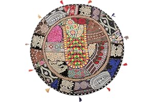 Stylo Culture Indisch Dekorativ Rund Bodenkissenbezug Boho 70 x 70 cm Groß Meditationskissen Vintage Schwarz Bohemien Patchwork Sitzsack Sitzkissen Baumwolle Bestickt Bodenkissen Ethno