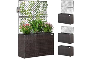 Casaria Jardinière en polyrotin avec Treillis Brun 146 x 83 x 30,5 cm Set de 3 Pots de Fleurs bac à Fleurs pour Jardin Maison Balcon
