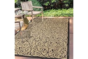 JONATHAN Y SMB107A-4 Madrid Vintage Filigree testurizzate trama da esterno tappeto per esterno, classico, tradizionale, facile pulizia, cortile, patio, non spostamento, nero/khaki, 120 cm X 180 cm