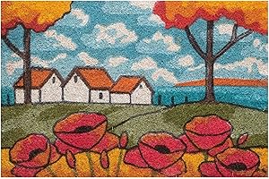 Baroni Home Zerbino da Esterno in Cocco Dipinto a mano con Base in PVC, Tappeto da Esterno Ultraresistente e Facile da Pulire, Villaggio Lago, 60x40 cm