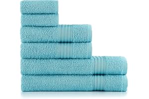 nottoc asciugamani bagno – turchese blu / 2 teli da bagno 70 x 140 + 2 asciugamani 50 x 90 + 2 asciugamani ospiti 30 x 50 – 100% cotone, spugna, morbido e assorbente, 6 pezzi set
