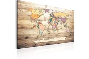 murando - Pannello di Fibra con Puntine - Mappa del Mondo 90x60 cm 1 Pezzo - Bacheca & Quadro su tela in un uno - Decorativo per Parete - Lavagna per le Note Ufficio - Viaggio Terra k-C-0077-v-a