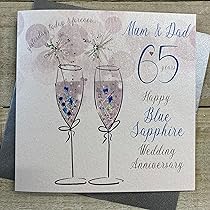 Husband 65th Blue Sapphire Wedding Anniversary Handmade Card Love Lines By White Cotton Cards Lla65h