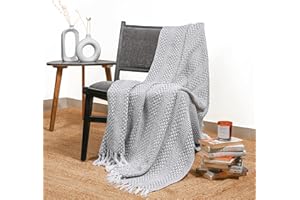 RAJRANG Coperta di lancio rustico in campagna intrecciata grigio chiaro - Nuova collezione 100% di divano di divano di divano di qualità di lusso 100%, tiri perfetti per l'esterno interno 50x60 "