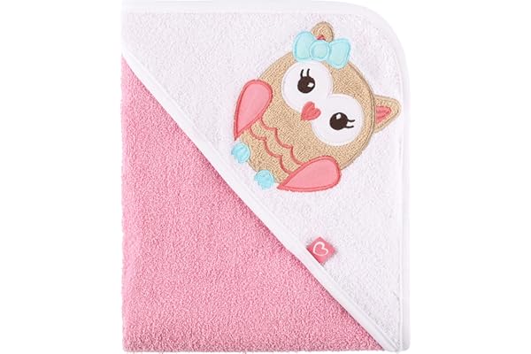 Be Mammy Serviette à Capuche en Coton Bébé Oeko-Tex Standard 100 100cm x 100cm BE20-240-BBL (Rose - Chouette)