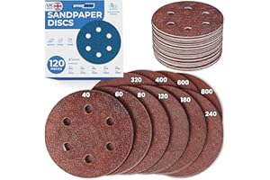 EffektWerk Sanding Discs (120 PK, 6 Holes) - 150mm Sandpaper for Random Orbital Sanders - Self-Adhesive w/Hook & Loop Closure - Fine & Coarse Grinding w/ 40/60/80/120/180/240/320/400/600/800 Grits