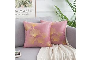 COZYFOUNDER Fundas Cojines 40x40 Rosa Patrón Biloba Doradas Funda Cojin Lujo Cuadradas Decorativas 2 Piezas Fundas para Cojines por Sala de Estar Dormitorio Jardín Patio Sofá Silla Cojines Decor