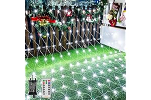 Ollny Net Lights Outdoor, 200 LED 3m x 2m Christmas Fairy Lights Mains Powered, Waterproof Mesh String Light with 8 Lighting Modes/Timer/Remote/Dimmable, for Xmas Tree/Outside/Garden, Cool White