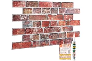 NOVECRAFTO Lot de 8 panneaux muraux effet brique - 3,77 m² - Utilisation universelle - Briques rouges rustiques 3D - Revêtement en plastique PVC - Pour murs intérieurs