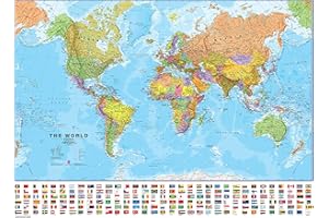 Mapa político de pared grande del mundo, con banderas laminadas, 118,9 cm de ancho x 84,1 cm de alto. Maps International