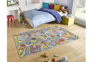 HANSE Home Play Tapis de jeu Smart City - Tapis pour enfants antidérapant garçons et filles - À poils courts - Tapis de jeu de rue - Motif de rue - Pour chambre à coucher, chambre d'enfant, salle de jeux - 90 x 200 cm