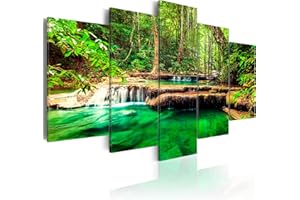 CUADROS B&D XXL murando Cuadro en Lienzo Cascada 100x50 cm Impresión de 5 Piezas Material Tejido no Tejido Impresión Artística Imagen Gráfica Decoracion de Pared Naturaleza Paisaje c-B-0036-b-n