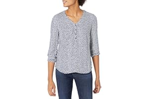 Amazon Essentials Women's 3/4 Sleeve Button Pop-Over Shirt, Loose-Fit V-Neck Blouse